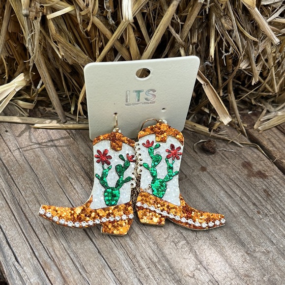 Glitter Cactus Boot Earrings - Picture 13 of 15